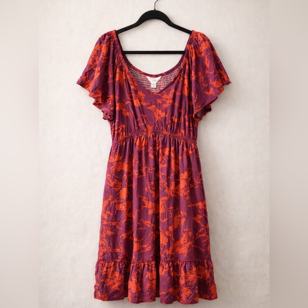 Terra & Sky Purple Midi Dress with Orange Floral Print